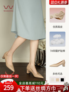 Ultra Soft Black High Heels for Women Large Size Commute Comfortable Sheepskin mid Thick Heel Single Shoes Fashionable Flats