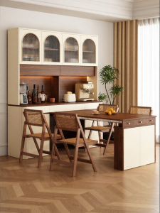 Real Wood Mid-century Wall-mounted Dining Hutch Table Integrated Extendable Folding Storage