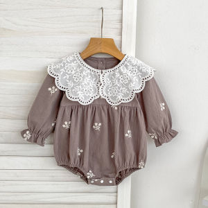 Autumn 0-24M Baby Girl New Clothing Newborn Baby Girls Cotton Embroidery Bodysuits Twins Long Sleeved Infant Baby Girls Jumpsuit