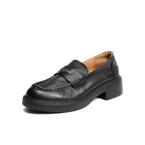 Belle | Washed Leather Loafers Thick Sole Black