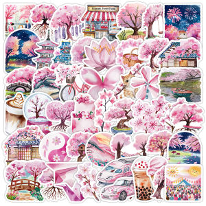 50PCS Pink Cherry Blossom Graffiti Stickers DIY Aesthetic Decoration Notebook Guitar Bike Kawaii Waterproof Decals Kids Toy Gift