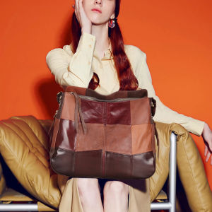 Túi Xách Nữ Da Thật Thiết Kế Thời Trang Cao Cấp Dung Tích Lớn Đeo Vai Có Khóa Kéo Họa Tiết Ca Rô Giản Dị