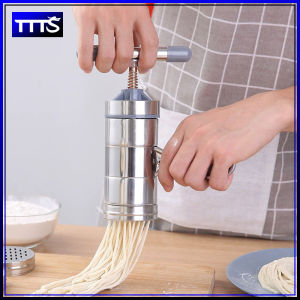 Manual Pasta Maker Machine Stainless Steel w/ 5 Interchangeable Dies (Round Square Hohe Noodle) - Homemade Fresh Noodles Healthy Pasta for Home Use