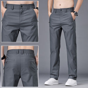 Lormen Mens Casual Pants Summer Thin Ice Silk Quick Dry Straight Leg Loose Fit Sport Long Trousers Business West Pants