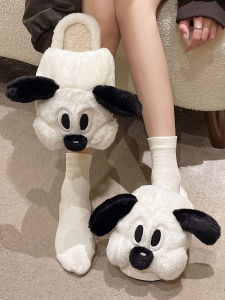 น่ารัก การ์ตูน Big Face Dog ผ้าฝ้าย รองเท้าแตะผู้หญิง ฤดูหนาว บ้านคู่ นุ่ม ก้น กันลื่น ตุ๊กตา อุ่น รองเท้าแตะหัวผู้ชาย