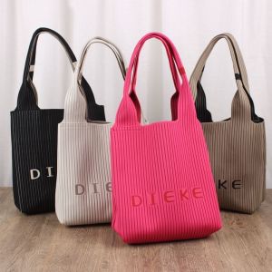 Large Capacity Knitted Tote Bag Casual Commuter Handbag Letter Design 2025 New Womens Single Shoulder Bag Artistic Style Polyester Material