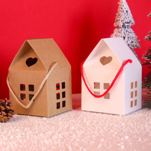 กล่องบรรจุภัณฑ์ขนมคุกกี้กล่องลูกกวาดรูปทรงบ้านสำหรับเทศกาลคริสต์มาส5/10ชิ้นของขวัญเด็กๆสุขสันต์วันคริสต์มาสปาร์ตี้ของตกแต่งบ้าน
