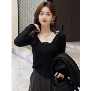 chaqi | เสื้อชั้นในลูกไม้คอวีแขนยาวสไตล์เกาหลีทรงสลิมฟิตสำหรับผู้หญิง เสื้อชั้นในสั้นช่วงฤดูใบไม้ร่วงและฤดูหนาว