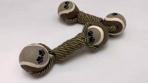 สุนัข ทรงดัมเบล เชือกผูกบอลเทนนิส 2 ข้าง ของเล่นสูงสุด ของเล่นสัตว์เลี้ยง ของเล่นกัด สำหรับการเล่นสูงสุด