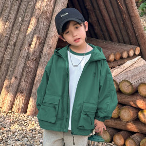 Boys Spring Autumn Windproof Waterproof Outdoor Casual Jacket Three-in-One Simulation Stormcoat Polyester Fiber Hooded Zipper