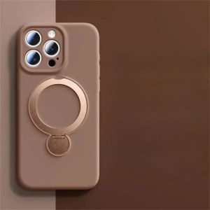 szhaiyu | Cute Liquid Silicone Magnetic Phone Case With Metal Ring Bracket For iPhone 18 17 Pro Max 16 Pro 15 14 Plus 13 Protect Cover