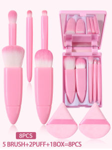 8PCS Mini Travel Makeup Brush Set Free Shipping with Mirror & Powder Puffs