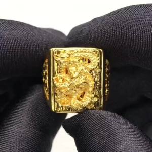 New Vietnam Placer Gold Ring Mens No Color Fading inside and outside One Color Domineering Dragon Head Local Tyrant Fortune Rich  Eagle Yellow