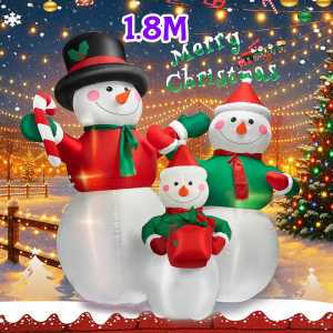 6FT Christmas Inflatable Snowman Family With Built-in LED Lights For Indoor Outdoor Lawn Garden Courtyard Holiday Decoration