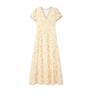 Karrar betsey | Summer Floral Print Mini Dress Womens Short Sleeve V-Neck Tea Break French Style Dress Waist Cinched A-Line Skirt Dress