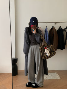 Quần Dài Ống Đứng Thoải Mái Màu Xám Luzai Dành Cho Nữ Mùa Xuân 2025 Quần Dài Ống Rộng Cạp Chun Phong Cách Đơn Giản