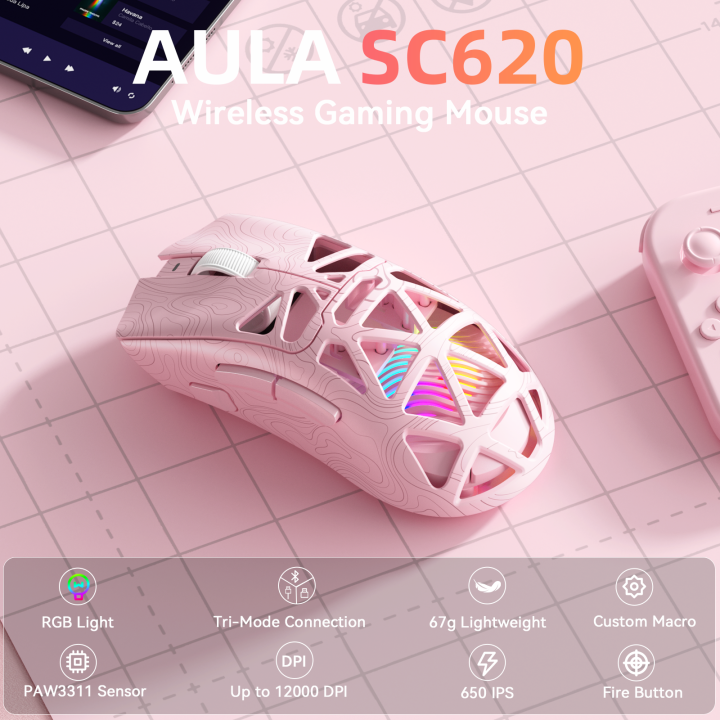 Aula sc620 chuột không dây chạm khoét thiết kế gọn nhẹ tri-chế độ 12000 ...