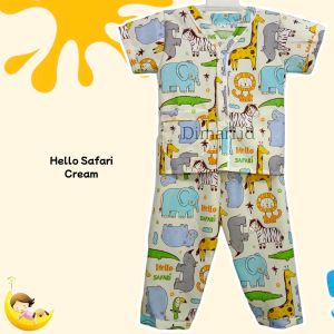 Dimari Baju Tidur Anak Laki-Laki Tanpa Kerah  Usia 1-12 Tahun Motif Safari Cream