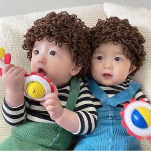 Cute Cosplay Kids Knitted Beanie Hat Old Lady Woman Wild Curly Hair Wig Cap Children Baby Hats and Caps Photography Props
