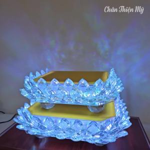 Đài Sen Pha Lê Vuông Để Tượng Phật Có Đèn LED Kèm Điều Khiển CHÂN THIỆN MỸ Đế Sen Trang Trí Tượng Nhiều Kích Thước