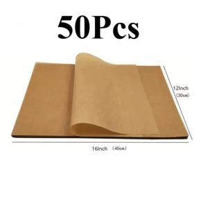 50/100/200Pcs Air Fryer Parchment Paper Brown Wax Kitchen Oven Paper Burger Dessert Sandwich Wrapping - Non-Stick Baking Sheets