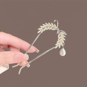 High-end Pearl Rhinestone Wheat Hairpin Women Ancient Style U-shaped Hair Clasp Back Head Hair Sticks Versatile Hair Accessories