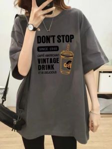 ฤดูร้อน ผ้าฝ้าย เสื้อยืดพิมพ์ลาย ผู้หญิง หลวม คอกลมไหล่ตก ดีไซน์ Sense Small Audience Body Shirt สไตล์เกาหลี