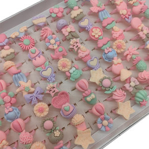 Bộ Nhẫn Ngón Tay Trẻ Em Nhiều Kiểu Dáng Bán Sỉ - 50/100 Chiếc Trang Sức Dễ Thương Hình Nơ Sao Hoa Vỏ Sò Mũ Trái Cây Quà Tặng Cho Bé Gái Nhẫn Cưới Dễ Thương Lãng Mạn