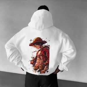 เสื้อสเวตเตอร์พิมพ์ลายลูฟี่จากอนิเมะวันพีซ รุ่นใหม่ ฤดูใบไม้ร่วงและฤดูหนาว ปี 2025 สไตล์สตรีทแฟชั่นผู้ชาย ทรงหลวม ใส่ได้ทุกวัน ใส่เล่นคอสเพลย์ได้