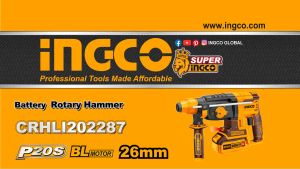 INGCO สว่านโรตารี่ไร้สาย 20V 26 มม.  รุ่น CRHLI202287 มอเตอร์ไร้แปรงถ่าน  Super INGCO BL Motor   แบบตัวเครื่องไม่มีกล่อง และ ตัวเครื่องแถมกล่องและดอกสว่าน 3 ชิ้น