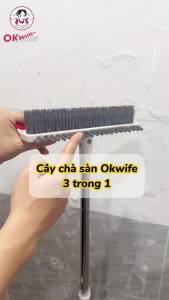 Cây chà sàn nhà tắm OKwife AGW-3458 3 trong 1 cọ khe chữ V gạt nước cán inox 123cm