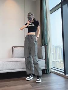 Penghantaran dari China [2025]2024 Musim Panas Baru Nipis Gaya Amerika Ais Sutera Seluar Kargo Cepat Kering untuk Wanita Seluar Sukan Dua Hala Jogger Lebar Kaki 3.8