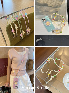 สร้อยคอโทรศัพท์มือถือแบบสะพายข้าง DIY ทำจากลูกปัดไม้สีรุ้ง ลูกปัดดอกไม้ ลูกปัดสายโซ่สะพายข้าง แบรนด์ SECONDSTUDIO
