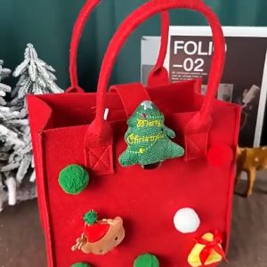 Christmas Candy Apple Bag Christmas Subject Felt Tote Bag Cute Handbag Large Reusable Santa Claus Elk Doll Decoration