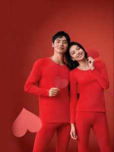 Purcotton | Warm Thermal Underwear Set Cotton Male and Female Year of the Horse Red