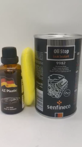 BỘ SP NGĂN NGỪA RÒ RỈ NHỚT ĐÔNH CƠ Senfineco 9982 và CHAI LÀM MỚI NHỰA ĐEN TREN XE Ô TÔ HIỆU AZ PLASTIC (Oil Stop Leak Sealant 9982 300ml And AZ PLASTIC 50ml)