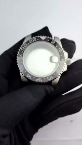 New 40.5mm GMT fit NH-34 silver case bezel can rotate in both directions Sapphire waterproof watch case watch parts accessories