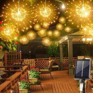 1PC แขวนพลังงานแสงอาทิตย์ไฟพลุ480LED Starburst ไฟกันน้ํากลางแจ้ง String ไฟ8 โหมดคริสต์มาสฮาโลวีน Decor