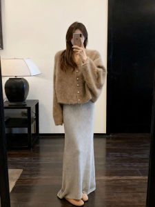 XUECAIQI | Autumn and Winter Matching Outfit Korean Mella Style Soft and Cozy Knit Sweater Cardigan Skirt Set