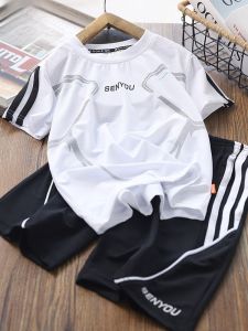 Bộ Đồ Trẻ Em Ice Silk Mùa Hè Nhanh Khô in Họa Tiết Tay Ngắn Mỏng Thể Thao Quần Short Bộ Đồ Trẻ Em Mùa Hè