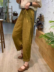 High Quality Linen Harem Pants Womens Loose Vintage Button Slimming Nine Point Harem Pants Trendy Casual Pants