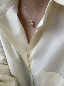 Fairy Style Single Pearl Necklace Embedded Zircon round Clear Silver Grey Crystal Pendant Pure Silver Commuter Fashion Jewelry