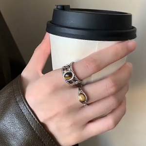 Cincin Retro Vintage Pria Dan Wanita Tiger Eye Cincin Fashion Trendy