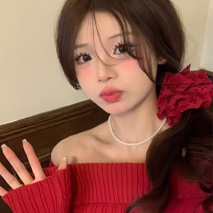 แหวนยางยืดผมผ้าลูกไม้สีแดง แหวนยางยืดผมผู้หญิง หัวเข็มขัดผม เครื่องประดับผม ฤดูใบไม้ร่วงและฤดูหนาว ระดับไฮเอนด์ เครื่องประดับผม