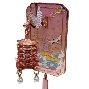 Exquisite Luminous Lantern Metal Magnetic Refrigerator Sticker 3D DIY Wuhan Yellow Crane Tower Decoration Travel Souvenirs