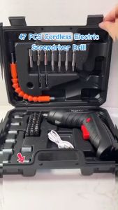 47-Piece USB Rechargeable Electric Screwdriver Kit - 3.6V Wireless Power Drill and Screwdriver Set for DIY Repairs