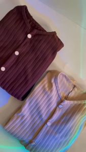 Cardigan Crop Top Kancing Button Vintage / Cardigan Knit Hornet Lengan Balon Kerut Wanita Korean Style