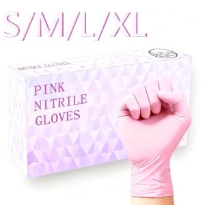 30/60/100PCS Pink Nitrile Gloves Disposable Cleaning Nitrile Gloves Household Kitchen Dishwashing Nail Art Hairdressing Tools