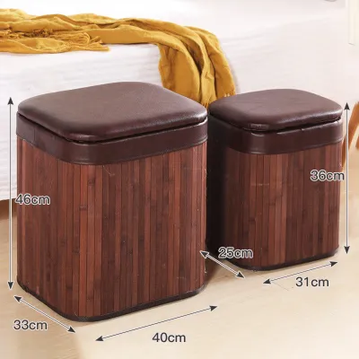 Rattan Storage Bench Solid Wood Bamboo Woven Entryway Shoe Changing Chair Multi-Functional Small Organizer Box Family Home Use