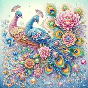 Huacan 5D DIY Diamond Painting Peacock Flower Full Drill Diamond Mosaic Animal Diamond Embroidery Kit Rhinestone Home Decoration